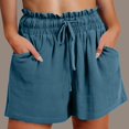 thumbnail image 3 of Women's Denim Shorts Womens Casual Solid Side Pockets Pants Shorts Elastic Waist Pockets Daily High Waist Shorts,Blue Women's Shorts L, 3 of 6