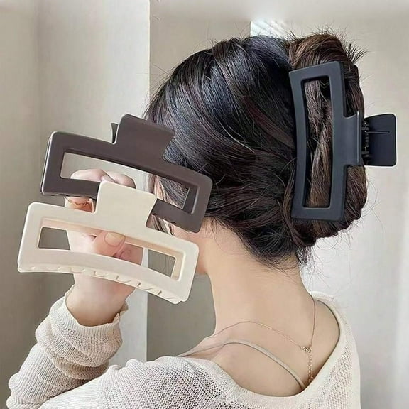 LinYooLi 3Pcs Jumbo Hair Claw Clips for Thick Hair, 5 Inches Extra Large Non-Slip Hair Claws Rectangle Hair Clips for Buns Ponytails Strong Hold Hair Accessories for Women Girls