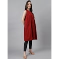 thumbnail image 5 of Janasya Indian Women's Maroon Dobby Cotton Solid Gathered Tunic (Valentine Collection), 5 of 7