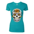 thumbnail image 2 of Wild Bobby Day Of The Dead Sugar Skull Pop Culture Women Slim Fit Junior Tee, Tahiti Blue, Medium, 2 of 5