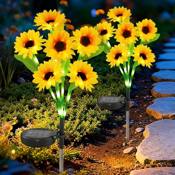 Solar Light Outdoor Garden Decor - Upgraded 2 Packs with 12 Sunflower Lights, Waterproof Solar Outdoor Decorative Lights for Gardens, terraces, backyards