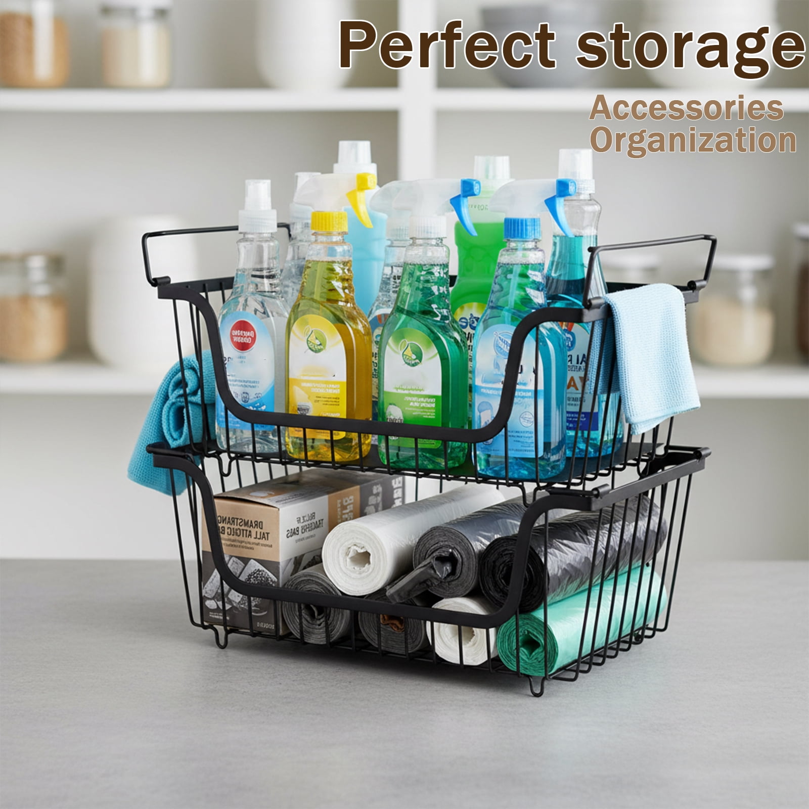 Pethiy 2-Pack Onions & Potatoes Storage Baskets, Stackable Metal Wire Organizer with Handles, Multi-Purpose Kitchen Pantry Produce Storage for Root Vegetables