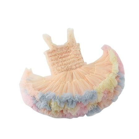 

OVTICZA Baby Toddler Tulle Tutu Princess Sundress Summer Dress Dresses for Girl Multicolor XS