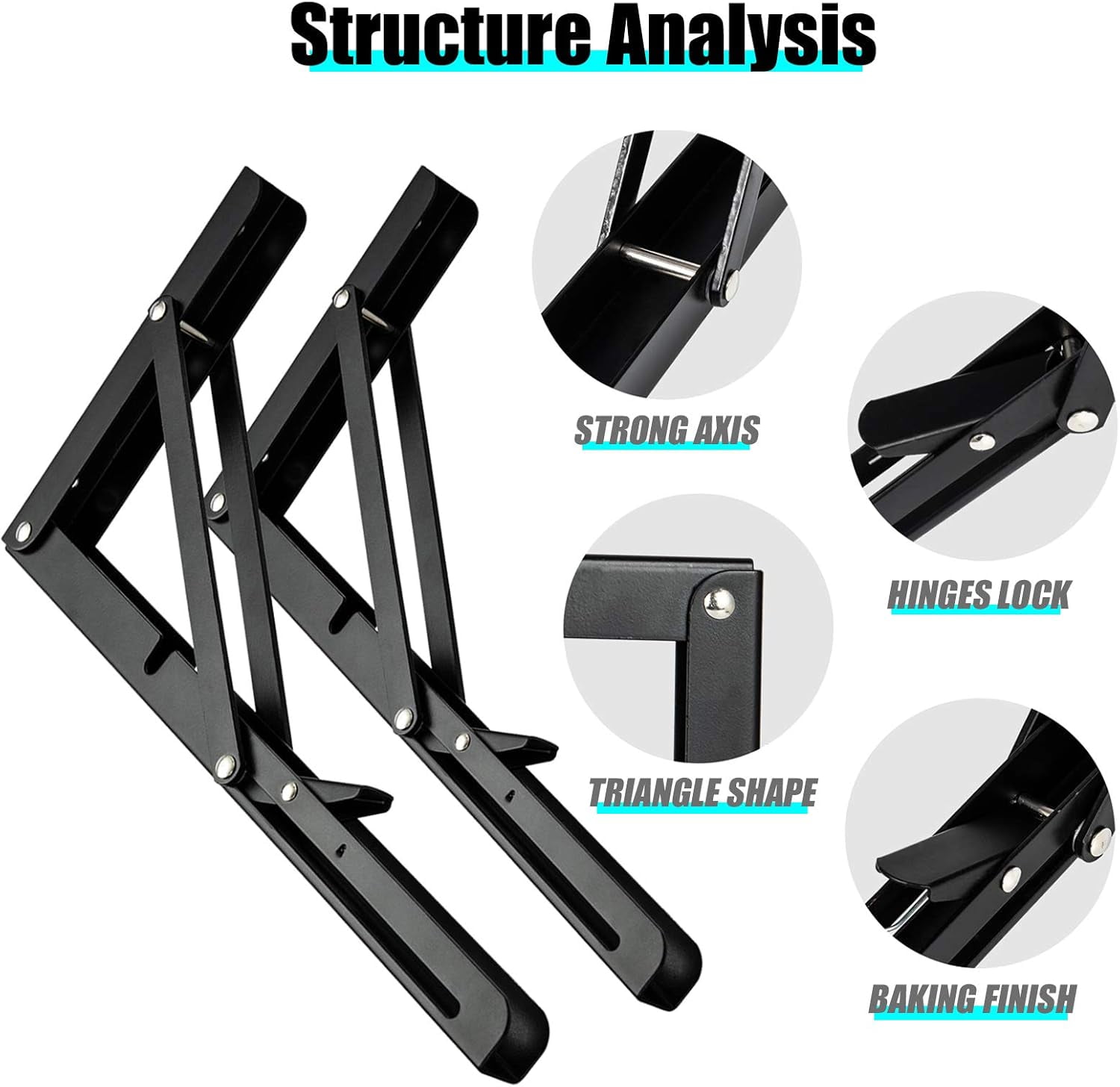 Collapsible Shelf Bracket For Multi-Purpose Functions, Easy To Install Heavy Duty Steel Floating Wall Mounted (2 Pieces)