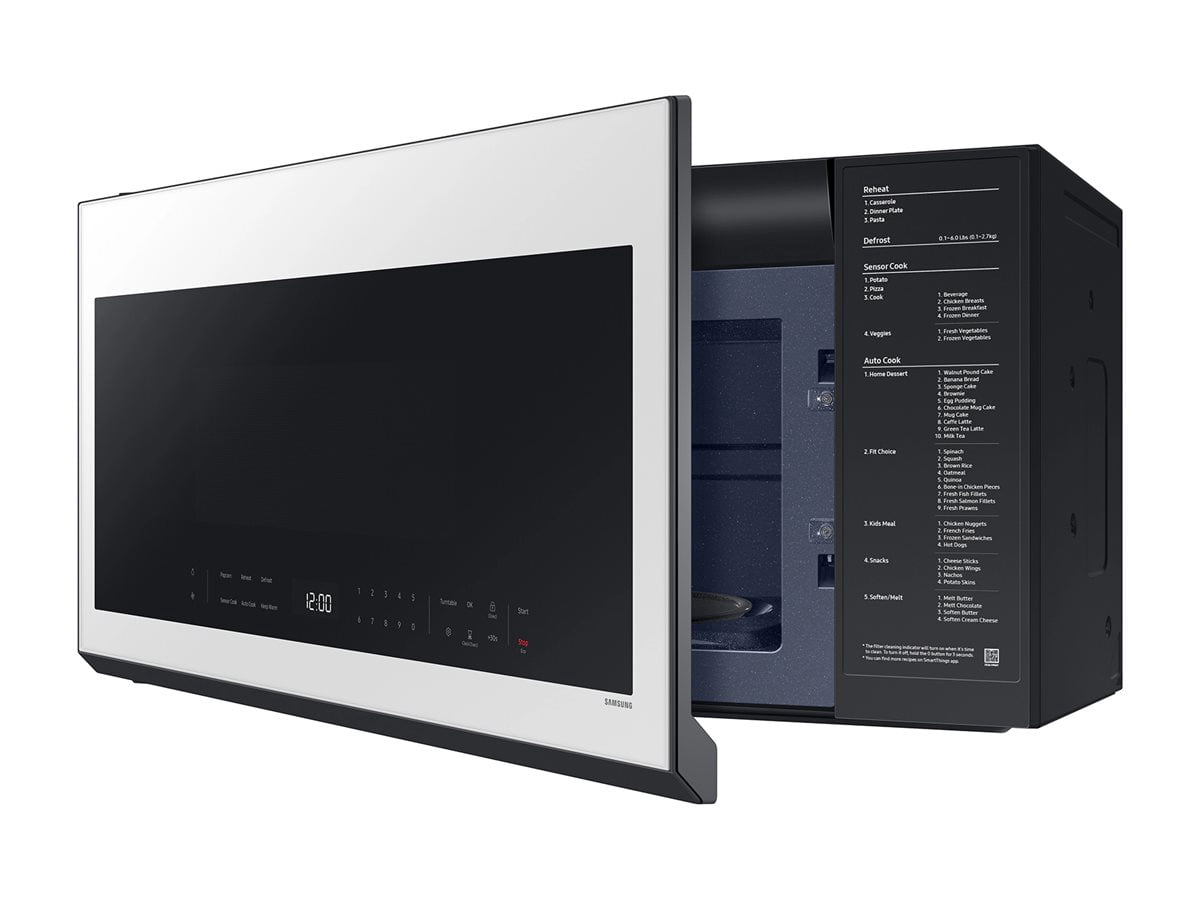 Samsung BESPOKE ME21DB630012AA - Microwave oven - over-range - 2.1 cu. ft - 1000 W - white glass with built-in exhaust system