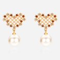 thumbnail image 2 of 1 par de pendientes con forma de corazón para mujer, pendientes con colgante de perlas de imitación, regalo de joyería (A), 2 of 8