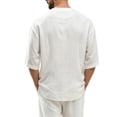 thumbnail image 6 of Mens Beach Shirts Linen 3/4 Sleeve Notch V-Neck Lightweight Breathable Summer Hawaiian Tops Fathers Gift, 6 of 6