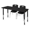 Kee 60" x 24" Height Adjustable Classroom Table - Mocha Walnut & 2 Andy 18-in Stack Chairs- Black