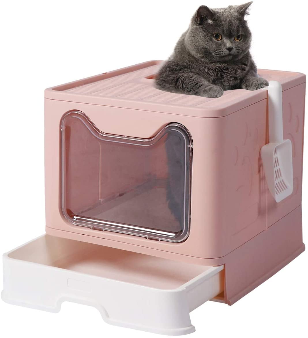 Large Foldable Cat Litter Box Pan with Lid, Cat Potty , Top Entry Type