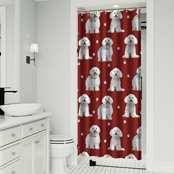 Pink Bichon Frise Shower Curtain 36x72in ,Bathroom Decorative Shower Curtains Set with 12 Hooks,Modern Waterproof Washable Shower Curtain