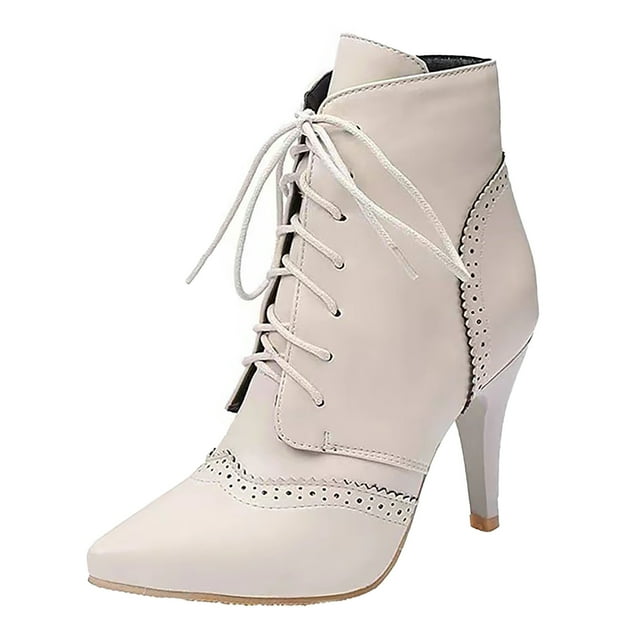WEAIXIMIUNG Bottines pour Femmes Mollet Grand 2023 Commerce Extérieur Nouvelle Mode Européenne et Style Polyvalent Rétro Fleur Ajourée Laçage avant Talon Haut Bottines Courtes pour Femmes