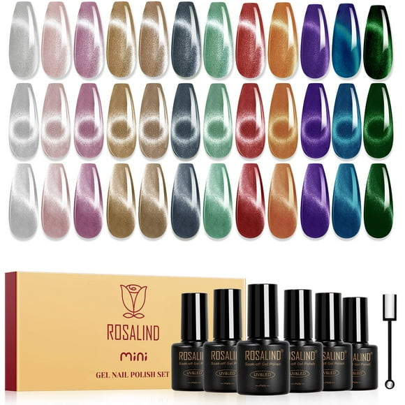 Set de esmaltes de uñas en gel ROSALIND Cat Eye de 12 colores con imán