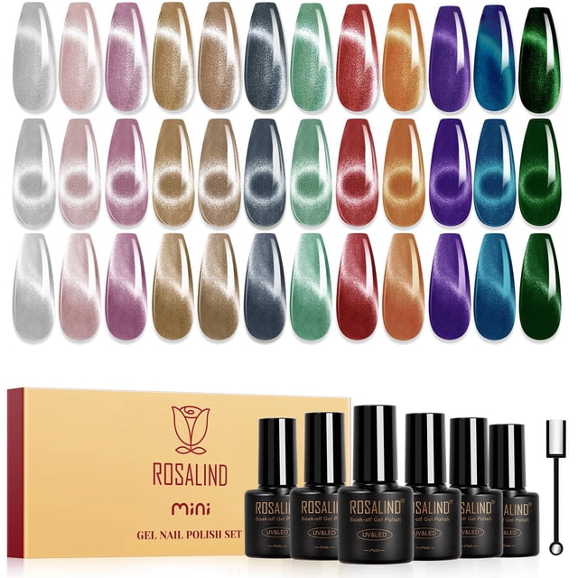 Set de esmaltes de uñas en gel ROSALIND Cat Eye de 12 colores con imán