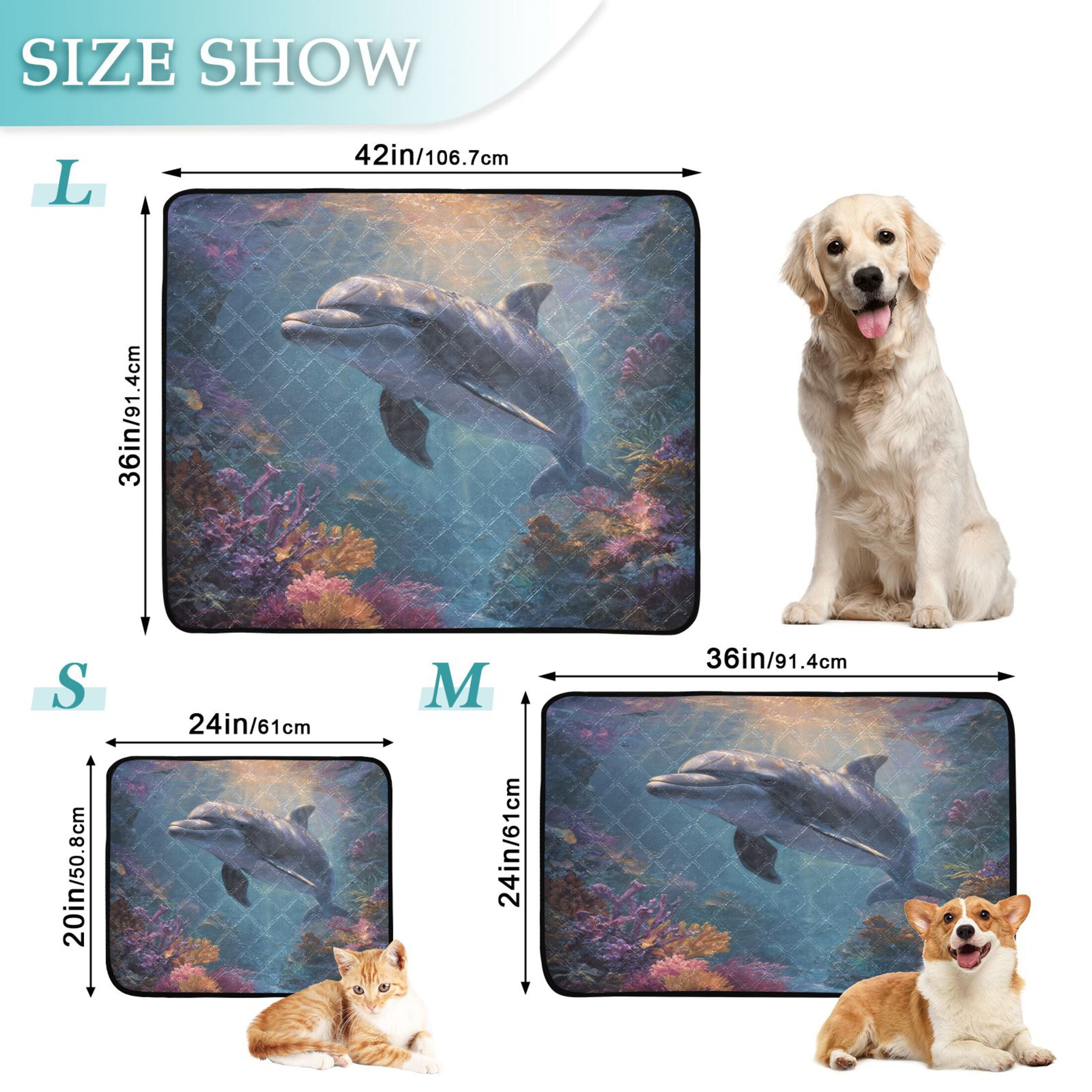 Qxltty Dolphin Cat litter Pads Pet Set of 2 Diaper Mats Center Anti-leakage Layer Absorbent Soft and Comfortable