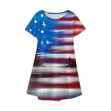 

Kukoosong 4th of July Kids Clothes Toddler Baby Girl Dresses Baby Girls Independence Day Fashion Cute Short Sleeve Star Print Dress Multicolor 5 Years