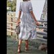 thumbnail image 5 of Vestido de Verano para Mujer, con Mangas Abullonadas y Volantes, Cuello en V, Cintura Alta, Informal, Holgado, A Rayas, Midi Gris XL, 5 of 8