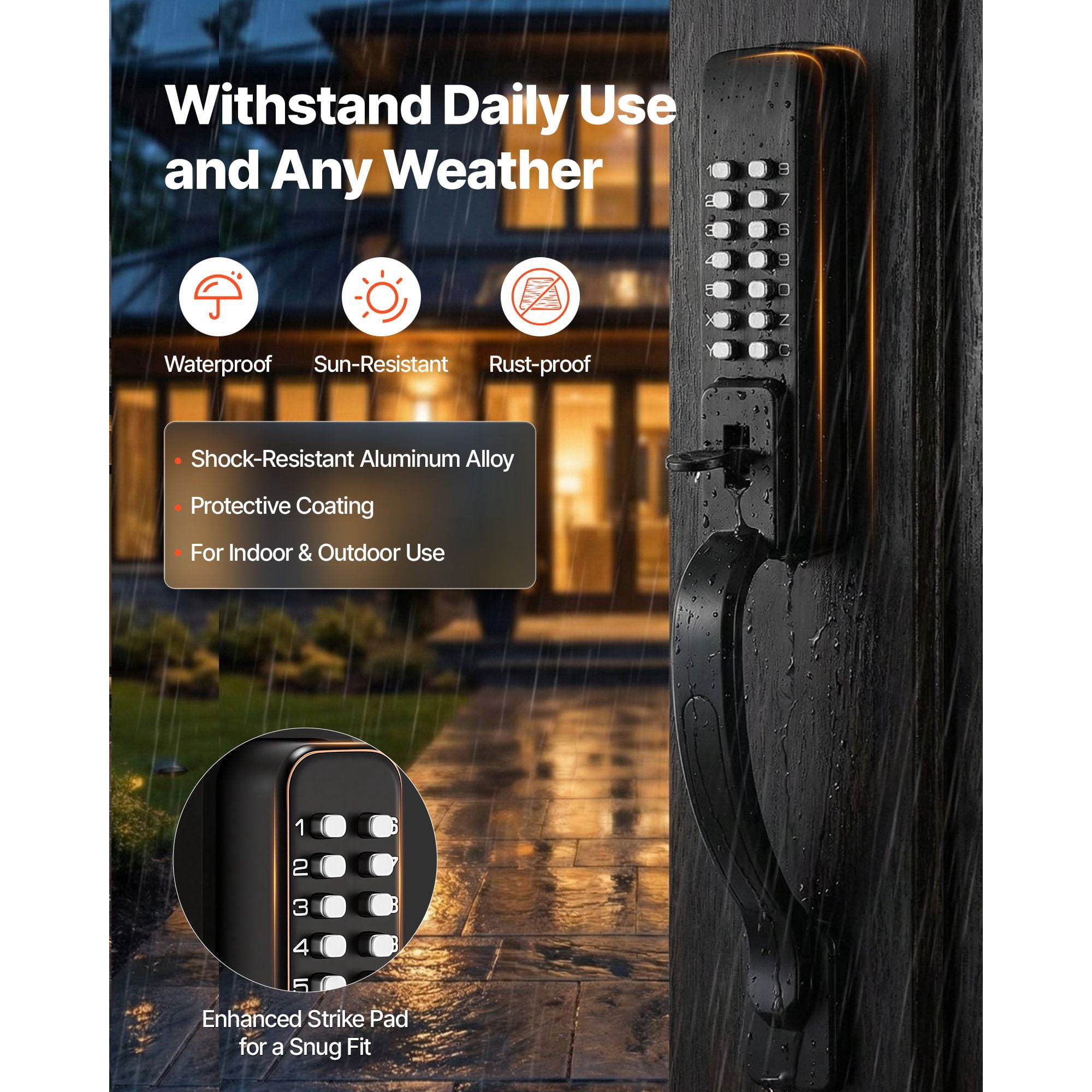 Mechanical Keyless Door Lock Gen2 Double-Sided 4-7 Digit Code Aluminum Alloy for Front Gate Garden Garage