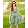 thumbnail image 4 of Oudiya Girls Summer Sundress Spaghetti Strap Boho Cami Ruffled Tiered Dresses Casual Midi Party Dress, 5-13Y, 4 of 6