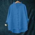 thumbnail image 2 of KyCheLot Cotton Linen Shirts for Women V Neck Summer 3/4 Length Sleeve Solid Color Tops Trendy Ruffle Trim Shirts, 2 of 5