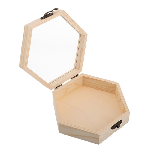 Hemoton Wooden Box With Hinged Lid Unfinished Wood Keepsake Storage Box With Glass Lid Wooden Jewelry Box For Wedding Home Decorations