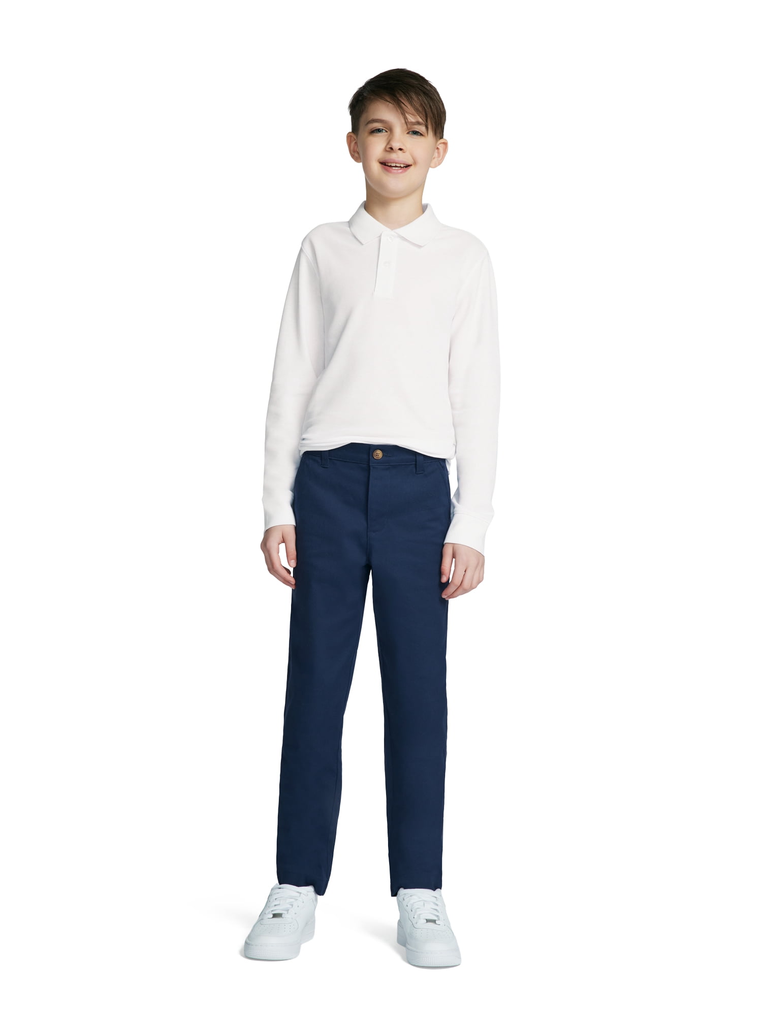 Wonder Nation Boys School Uniform Flat Front Pants, 2-Pack, Sizes 4-18 & Husky