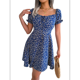 thumbnail image 3 of Vestido Corto de Verano para Mujer, con Cuello en Forma de A, Mangas Abullonadas y Cordón Ajustable Azul Marino M, 3 of 7