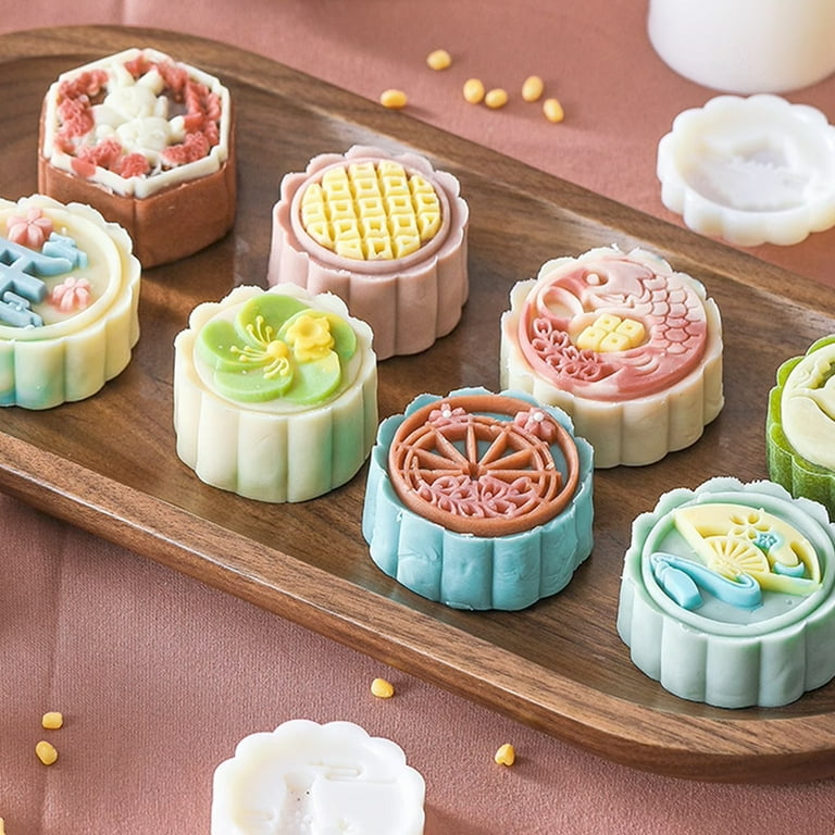 Mooncake Press Molds Chinese Flower Moon Cake Press Mold Hand Pressed Mooncake Dessert DIY Moon Cake Puff Pastry Mold with Stamps for Various