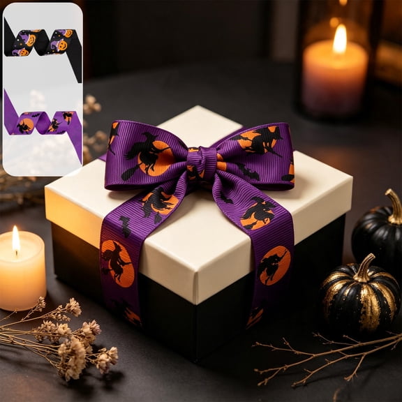 Ouuluon Festive Flexible Halloween Ribbon, 177 inch Orange Black Wired Edge for Wreath Bow Gift Wrap
