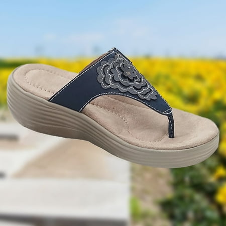 

Egmy Flip-Flops Sandals with A Buckle and Low Wedge Heel Casual Sandals