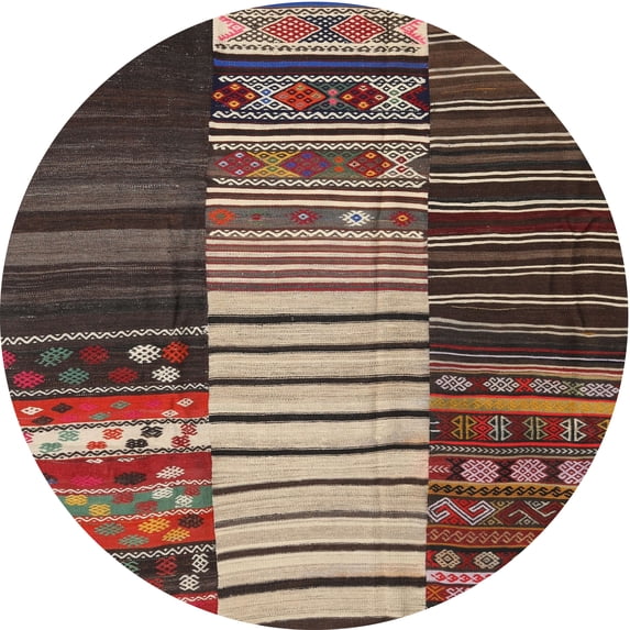 Ahgly Company Indoor Round Contemporary Brown Southwestern Area Rugs, 8' Round