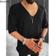 thumbnail image 3 of New 2024 Men‘s Summer Short Sleeve Knit Tops Shirts Casual V-neck British Loose Shirts Male Solid Shirts for Men Fashion Tops, 3 of 7