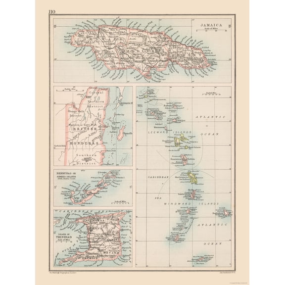 Historic Map - Hawaii Fiji Tahiti - Bartholomew 1892 - 23 x 30.74 - Vintage Wall Art