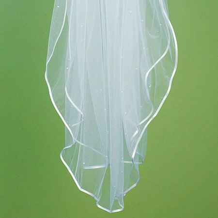 - Weddingstar 8231 Satin Ribbon Edge & Scattered Pearl Border Veil - Ivory