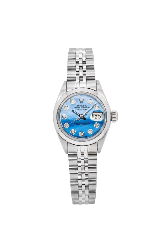 Pre-Owned Rolex Datejust 26MM 6916 Blue Mother of Pearl Diamond Dial Smooth Bezel Stainless Steel Jubilee Bracelet