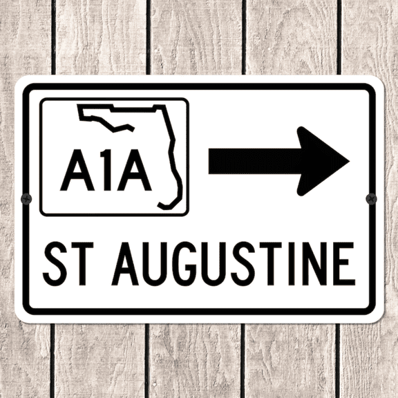 St Augustine Florida A1A Highway Metal Road Sign Souvenir Wall Decor
