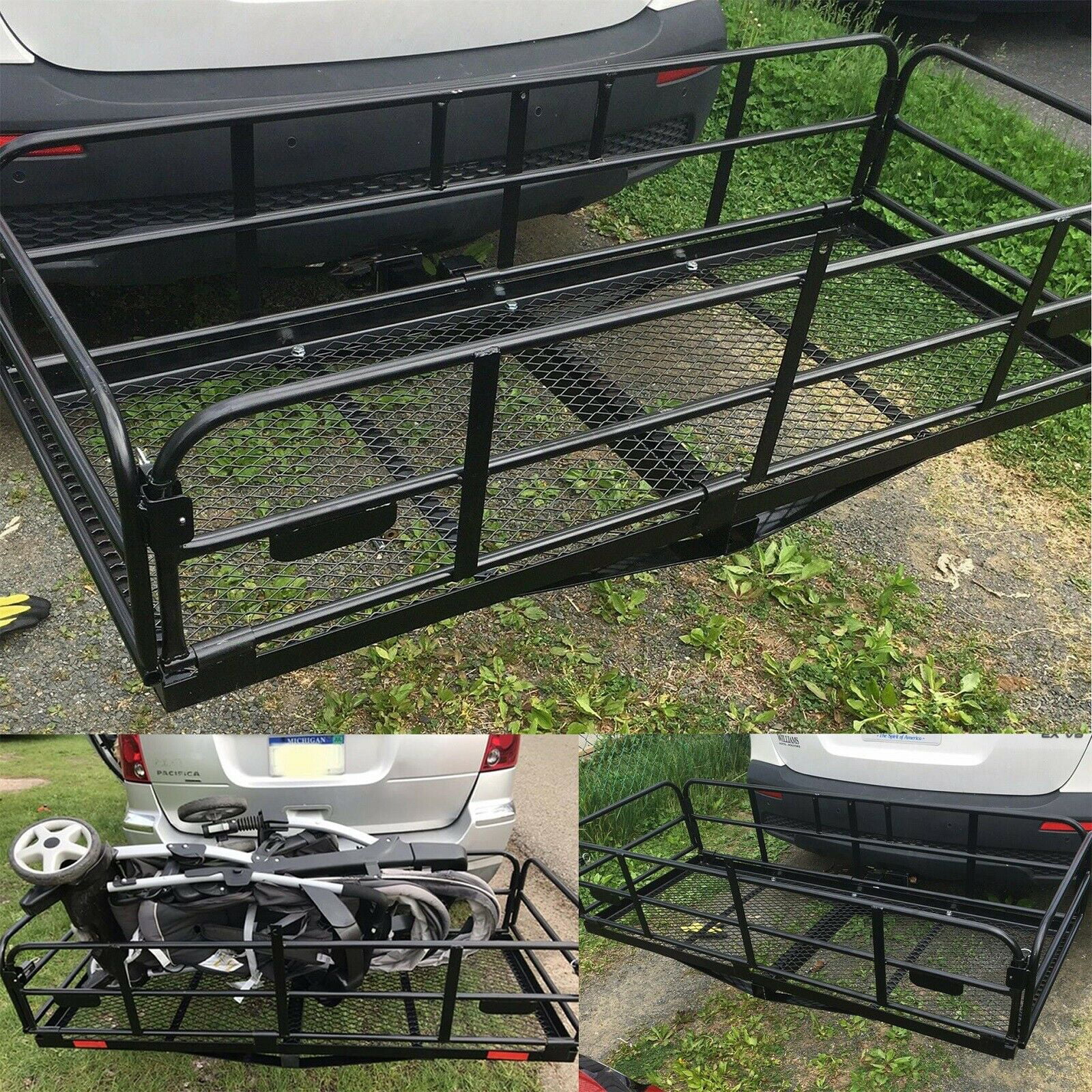 Car Truck Basket Trailer Hitch Cargo Carrier 60x 21 Folding Trailer Hitch Luggage Rack with Cargo Bag and Net 550 LBS Capacity Vehicle Cargo Carriers Hitch mount Fit 2 Receiver for SUV 