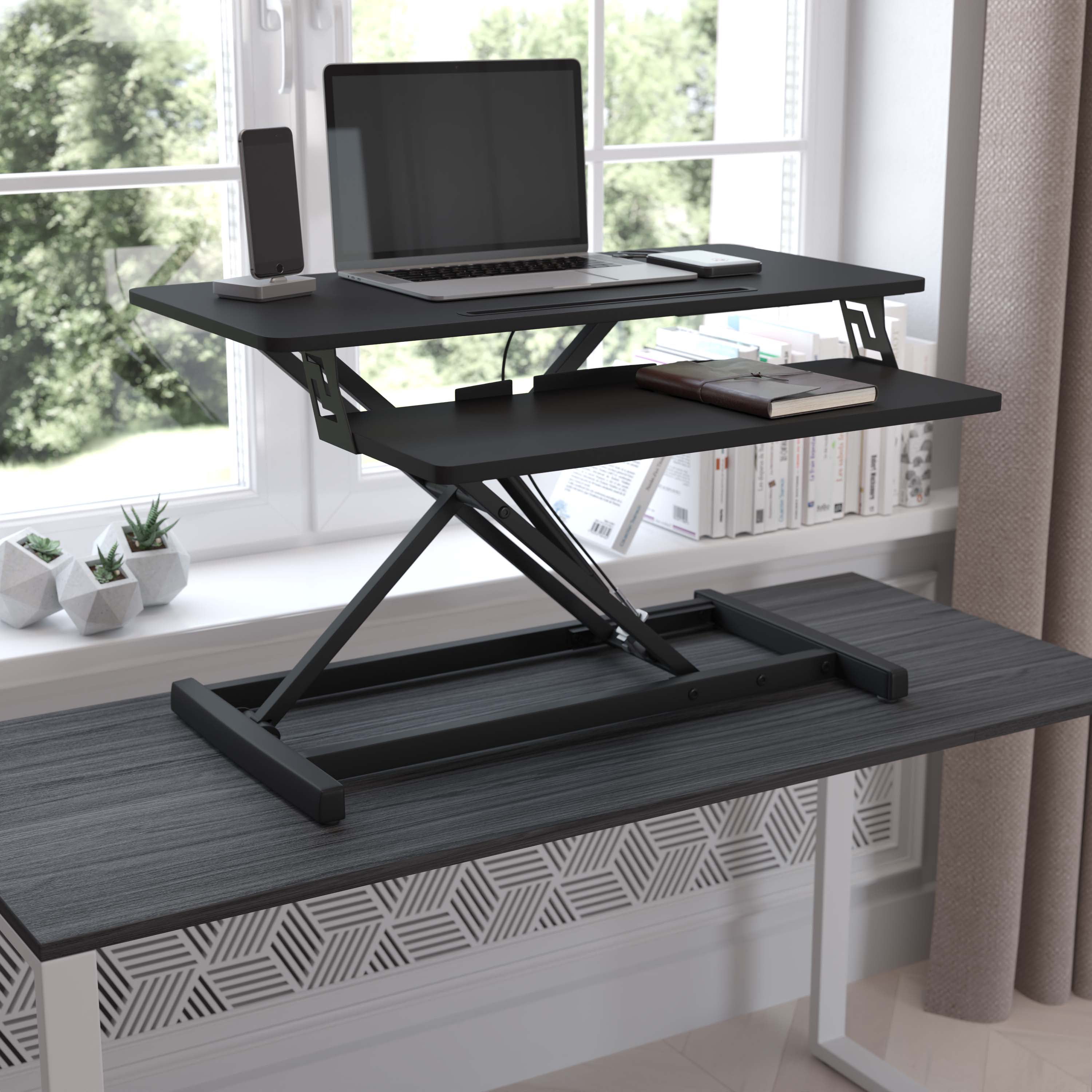 VIVO Steel Desk Monitor Laptop Riser Stand w/ Storage Drawer and 3 USB Ports 28" 