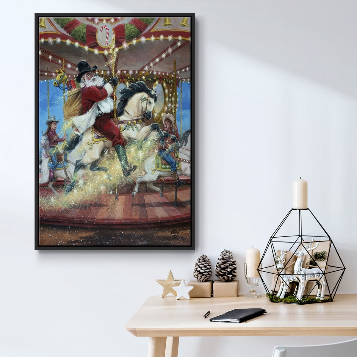 Merry Go Round - Framed Gallery Wrapped Holiday Canvas - 17 x 25 - Black Frame