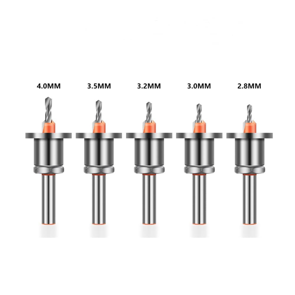 5PCS 8mm Shank Drill Bit Set with 2.8-4mm Adjustable Countersink and Limit Stop Alloy Head