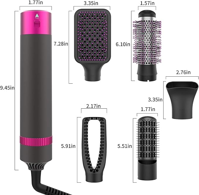 5-in-1 Hair Dryer Brush Set, 1200W, Lightweight, ALCI Safety, Tourmaline Technology, Gray, Purple