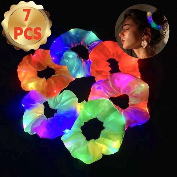 Youersen LED Glow Hair Scrunchies Set, Light up Hair Accessories for Women, Colorful, 7Pcs