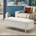 thumbnail image 7 of Velvet Storage Bench Bedroom End of Bed Upholstered Tufted Settee Bench for Living Room Entryway Rectangular Storage Ottoman Bench Ivory, 7 of 7