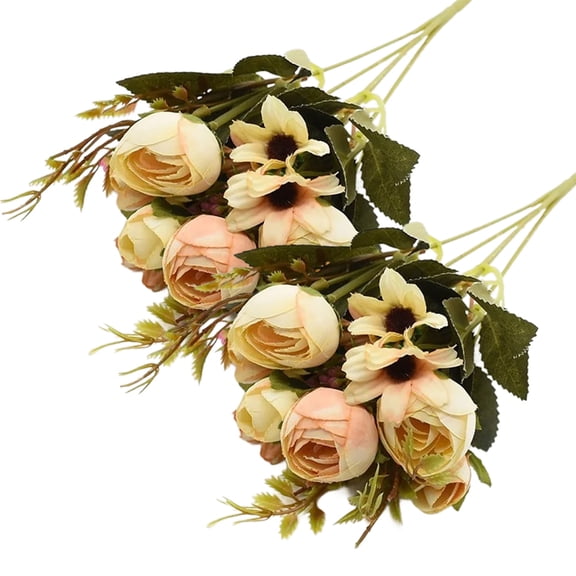 JJYY 1PC/2Pcs Silk Rose Artificial Flowers Bouquet: High-Quality Plastic Daisy and Rose Floral Arrangement, Perfect for Home and Living Room Decoration, Realistic Fake Flowers for Weddings