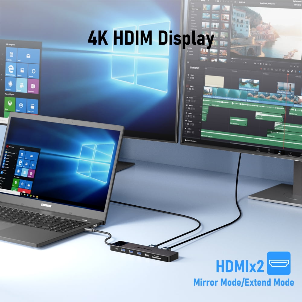 Lemorele 13 in 1 USB C Hub, USB C Docking Station 3 Monitors, Multi-Port Adapter 2 4K HDMI, USB 3.0 / 2.0, VGA/3.5MM Audio, Type C 3.0, PD 100W, SD/TF for Windows/MacOS