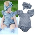 thumbnail image 2 of Douhoow Newborn Girls Polka Dots Romper Baby Fluffy Sleeve Jumpsuit with Bow Headband, 2 of 8