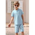 thumbnail image 2 of Arshiner Boy's 2 Pieces Summer Shorts Outfits Linen Set Casual Henley Shirts Short Sleeve Top and Short, 2 of 6