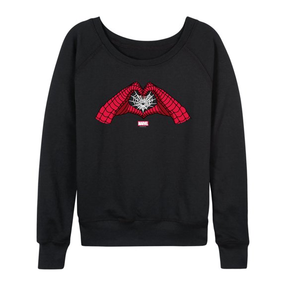 Spider-Man - Heart Hands Lightweight French Terry Wide Neck Long Sleeve Graphic Shirt