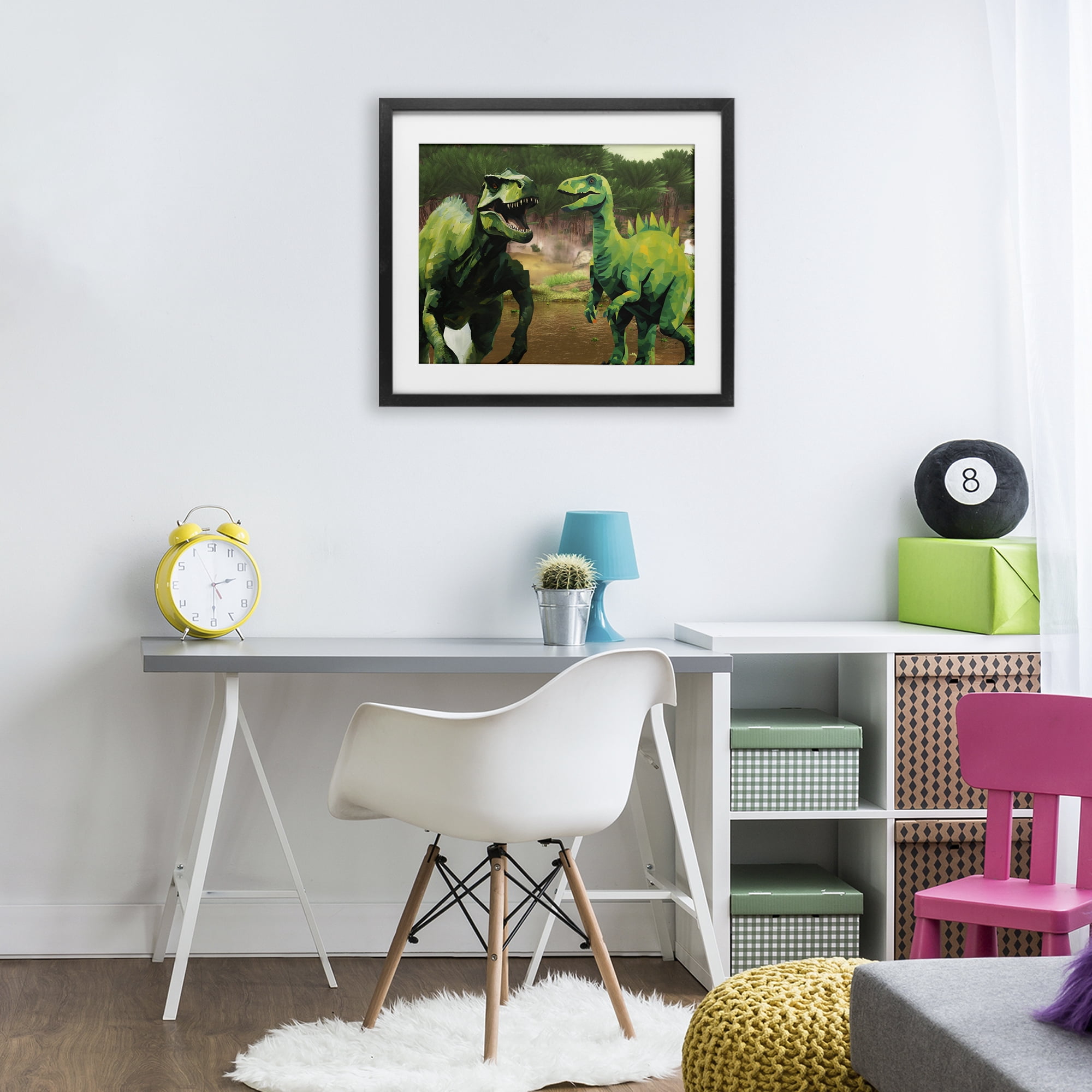 Stupell Industries Green Jungle Dinosaurs Black Framed Print Under Glass, design by Jesse Keith