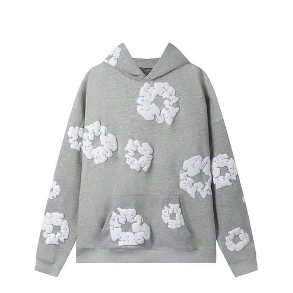 Mens Grey 1-Piece Set Streetwear Hoodie | 400g Acrylic & Canvas | 3D