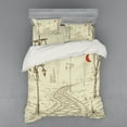 thumbnail image 2 of Ambesonne Sketch Bedding Set 3 Pcs, Park Alley Night Time Area, Twin, Beige and Red, 2 of 3